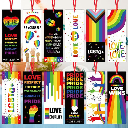 Haooryx Pride Day Rainbow Bookmarks - 246cs LGBTQ Pride Theme Bookmarks Love Equality Love is Love Rainbow Flag Heart Book Mark for Pride Day Gay Party Favors Supplies Decor Awareness Seminar Supplies