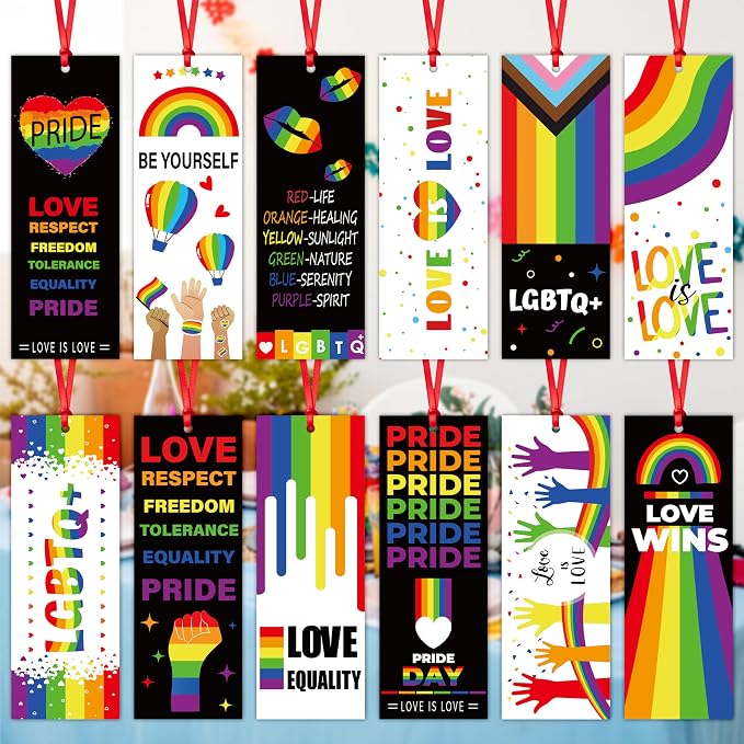 Haooryx Pride Day Rainbow Bookmark - 123Pcs LGBTQ Pride Theme Bookmarks Love Equality Love is Love Rainbow Flag Heart Bookmarks for Pride Day Gay Party Favors Supplies Decor Awareness Seminar Supplies