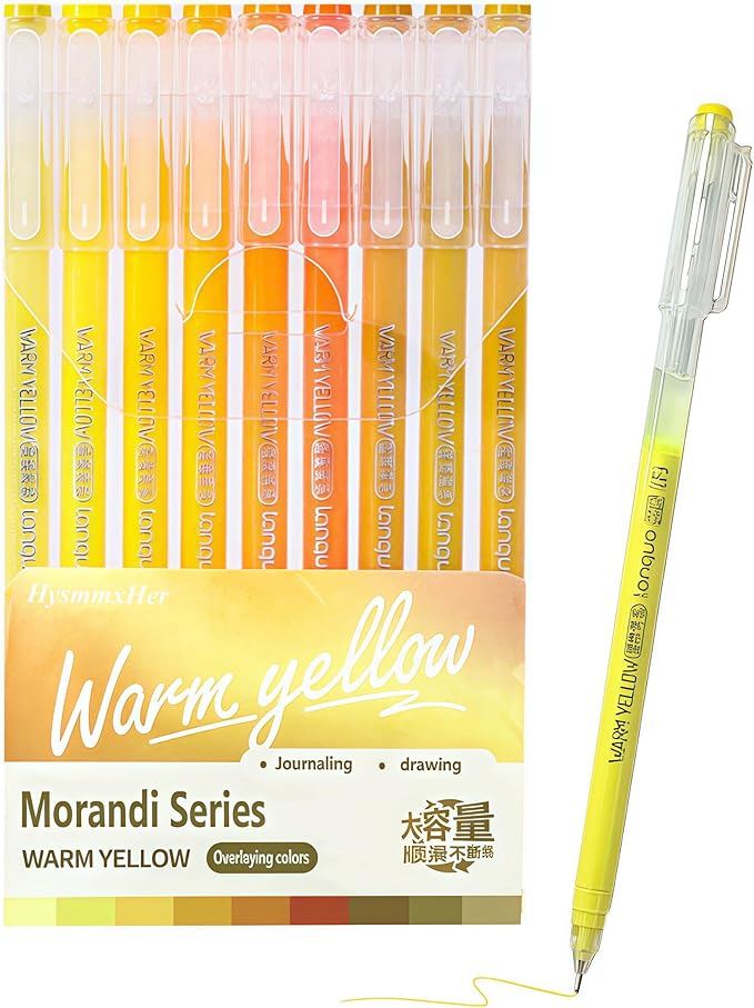 9 Colored Gel Pens Set, 0.6mm Fine Point for Black Paper & White Paper, Pens for Journaling, Adult Coloring Books, Bible, Drawing, Note Taking, Art & Journaling Supplies (Gentle Yellow)
