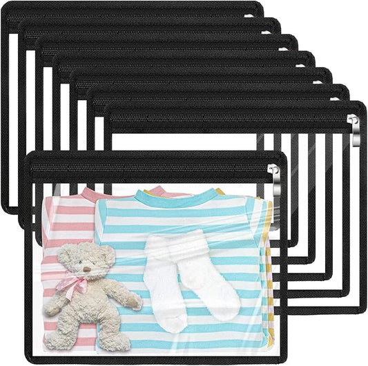 Outus 8 Pcs Clear Zipper Pouches Pencil Pouches PVC Makeup Pouch Envelopes Folder Storage Multi Purpose Pouch Document File Organization Bags, Office Supplies (Black Edgin,13 x 10.5 Inches)