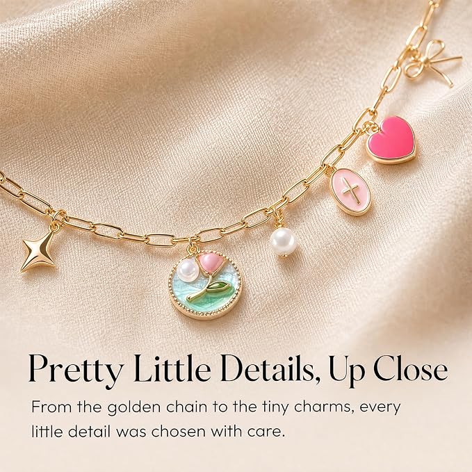 Vintage Pearl Star Bow Bible Charm Chain - Christian Biblebook Accessory Faith Gift, Scripture Bookmark Decor for Bible Spine Edge, Religious Charms for Book Lovers