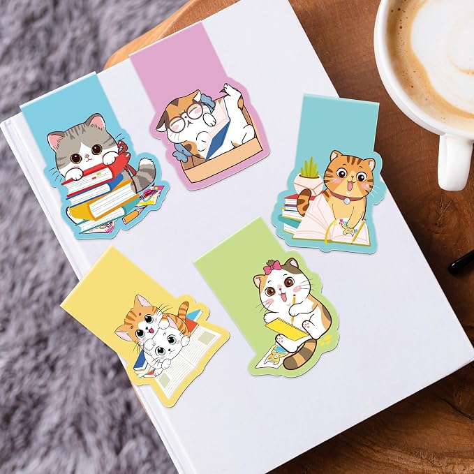 Cat Magnetic Bookmarks: 8 Pcs Cute Cartoon Cat Magnet Book Page Markers, Animal Bookmark Clips for Reading, Gifts for Students Teachers Book Lovers Office School Supplies