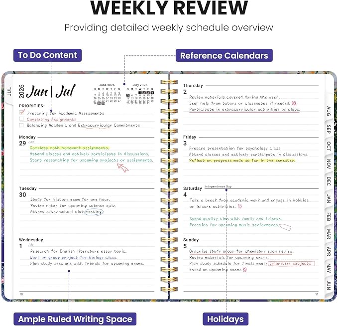 Planner 2026-2027, Monthly and Weekly Academic Planner July 2026 - June 2027, Hardcover Student Teacher Planning Agenda Calendar Book with Tabs, Perfect for Office School Supplies, A4 (8.5" x 11") - Lavender Dusk