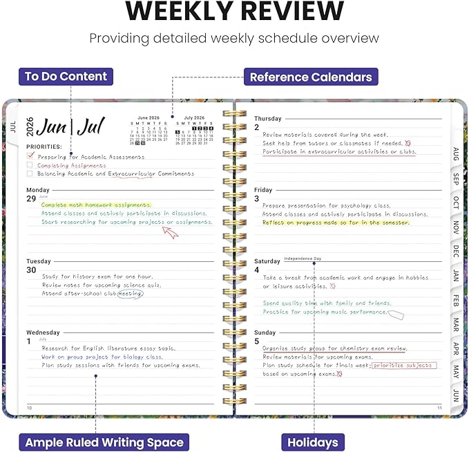 Planner 2026-2027, Monthly and Weekly Academic Planner July 2026 - June 2027, Hardcover Student Teacher Planning Agenda Calendar Book with Tabs, Perfect for Office School Supplies, A4 (8.5" x 11") - Lavender Dusk