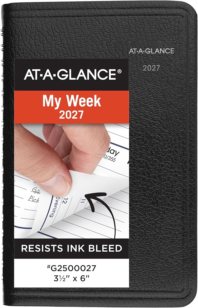 AT-A-GLANCE 2027 Appointment Book Planner, Weekly, 3.5 x 6", Pocket Size, Hourly, DayMinder, Black (G2500027)
