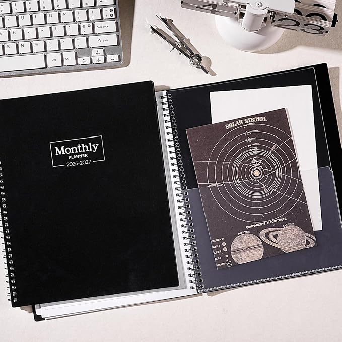 Monthly Planner 2026-2027 - JUL. 2026 - DEC. 2027, Planner 2026-2027 with Colorful Tabs, 8.5" x 11", 26-27 Monthly Planner/Calendar with Pocket, Thick Paper, Twin-Wire Binding - Black