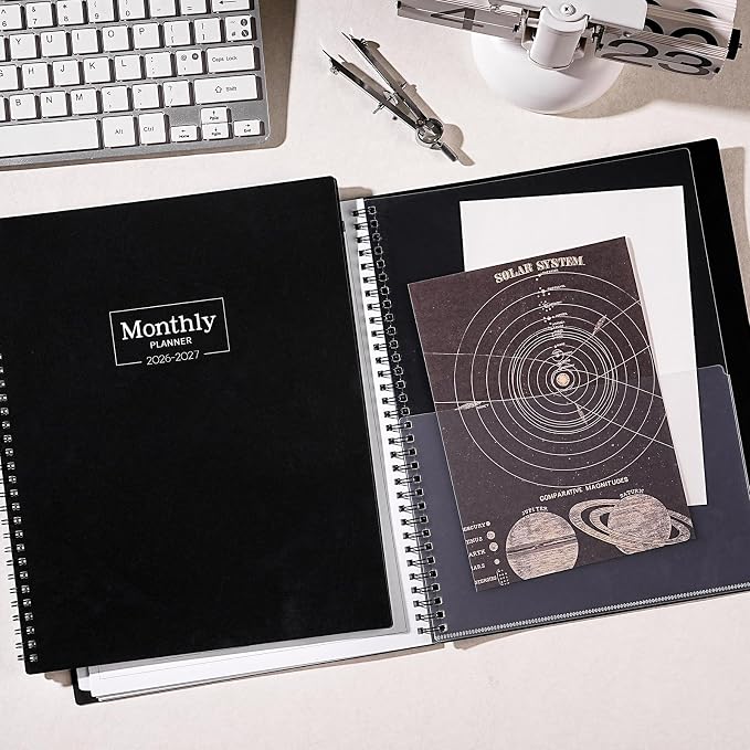 Monthly Planner 2026-2027 - JUL. 2026 - DEC. 2027, Planner 2026-2027 with Colorful Tabs, 8.5" x 11", 26-27 Monthly Planner/Calendar with Pocket, Thick Paper, Twin-Wire Binding - Black