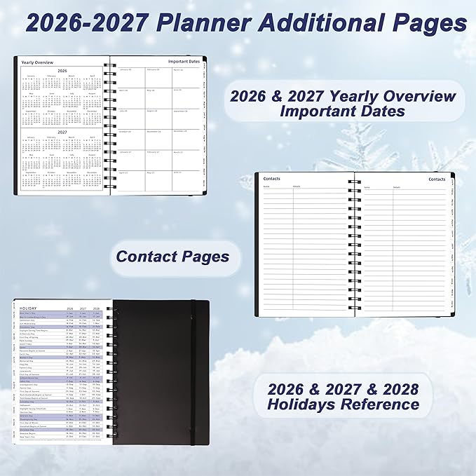 Daily Planner 2026-2027, 2026 Planner Weekly & Monthly, from Jan 2026-Jun 2027, 18 Month Calendar 2026 Planner with Tabs, A5 Size, Black
