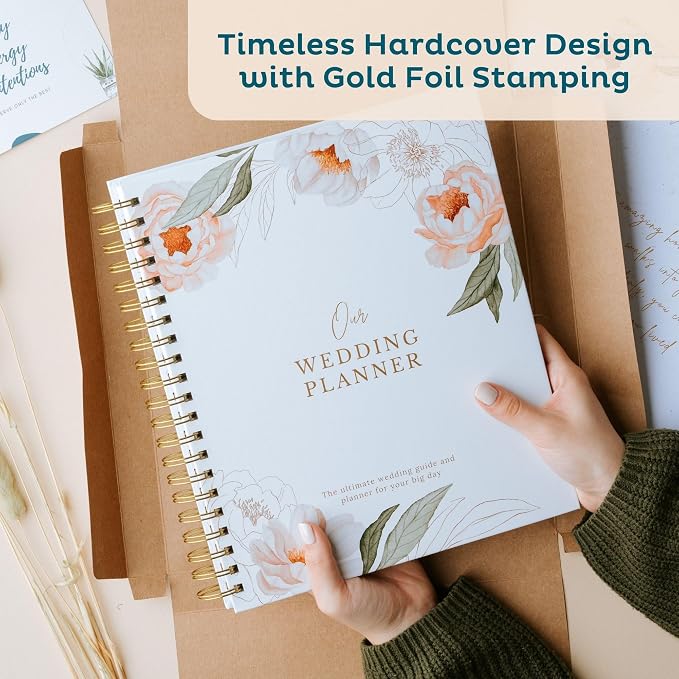Timeless Premium Wedding Planner Book and Organizer – Timeless Premium Wedding Planner Book and Organizer – Wedding Planning Book, Comprehensive Keepsake & Countdown Binder, Perfect Engagement Gift for Women, 11" x 9" (Blossom)
