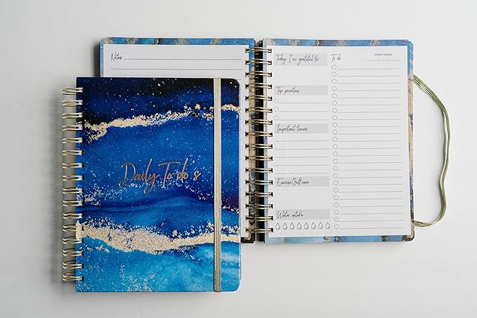 Paper 'n Such To Do Spiral Simplified Planner- Undated Daily Planner, Hardcover Notebook, College Essentials, Task Organizer Agenda Pad for Work, Notes and CheckList- Dark Blue