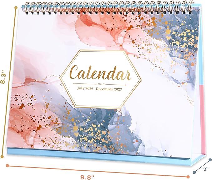 Desk Calendar 2026-2027 - 18 Months Desk Calendar 2026-2027, July 2026 - December 2027, 9.8'' x 8.3'', Standing Flip Desktop Calendars with 4 More Months Reference Calendars