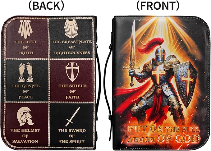 Armor of God Bible Cover for Boys Men Kids, Leather Bible Covers Carrying Case Bag with Shoulder Strap, Religious Christian Pastor Appreciation Gifts for Men, XL