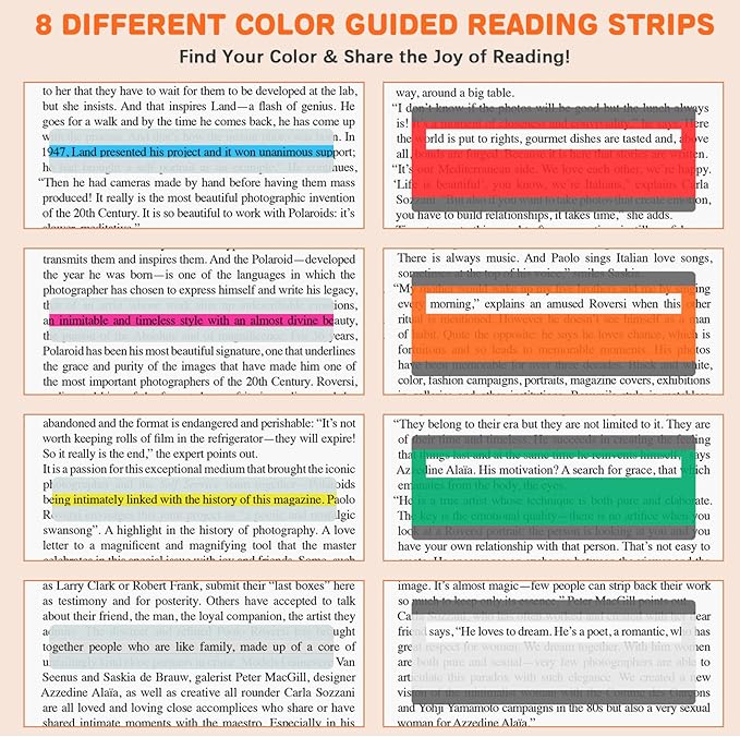 16 Pcs Guided Reading Strips with 2 Styles, Highlight/Colored Overlay Reading Strips Bookmark, Reading Line Trackers for Kids/Students, Dyslexia Support Tools