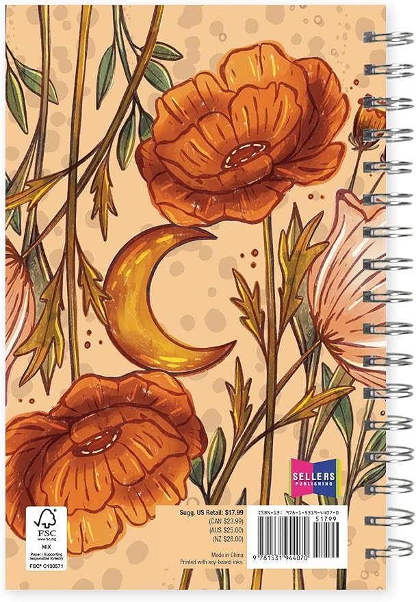 Moonlit Poppies 2026 Weekly & Monthly Planner, 12-Month Engagement Calendar with Boho Floral and Lunar Art for Dreamy Night Sky Inspiration, 2026, 6" × 9"