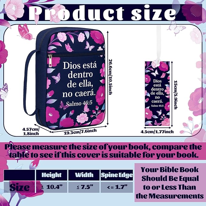 Fullhawl Spanish Bible Cover Case for Women Men Forros para Biblias Bible Carrying Bag with Handle Scripture Bookmark for Communion Baptism Gifts Church Study Supplies Accessories(Floral)