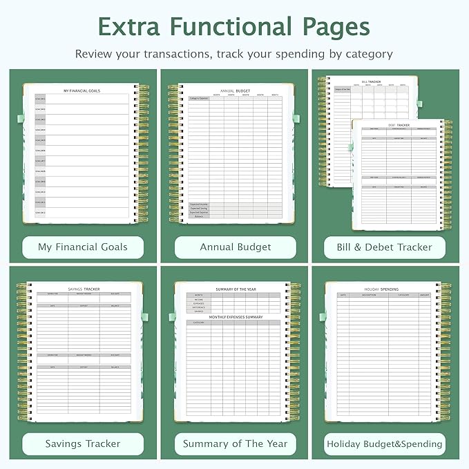 Ospelelf Undated Budget Planner with Expense Tracker and Bill Organizer Large Spiral Bound Monthly Account Planners to Take Control of Your Money 12 Months Green