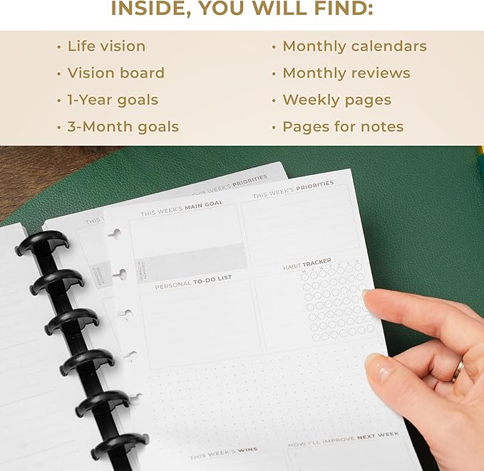 Clever Fox Disc-Bound Weekly Planner – Undated Monthly Notebook with Habit Tracker, Productivity Journal – Life, Work & Goal Organizer, 6.5 x 8.4" (Seashell)