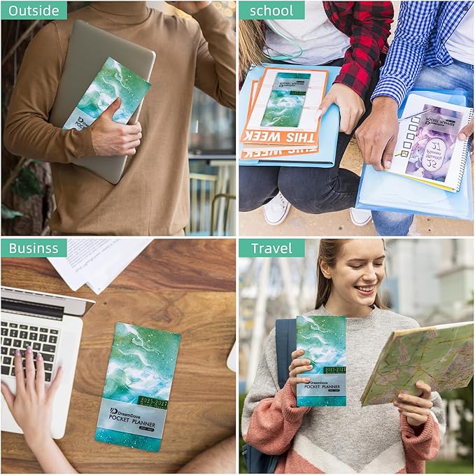 2026-2027 Monthly Pocket Planner/Calendar , 2 Year Small Size Academic Planner With Daily Quotes Hardcover Agenda Book Perfect Organizer for Purse,Planning, Organizing, and Office Use (Green+Starry Sky Green)