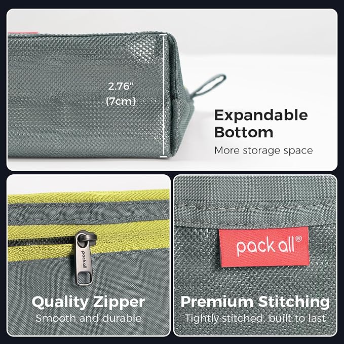 pack all Double-Layered Water-Resistant Zipper Pouch, Mesh Zipper Bags for Storage, Travel, Office & Home Organization (Grey, Small)
