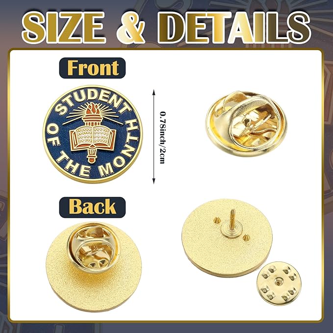 Huquary 10 Pcs Student of the Month Lapel Pins Bulk Appreciation Reward Gifts Enamel Badge Recognition Pins 3/4 Inch Motivational Awards for Students School Classroom Teacher Supplies