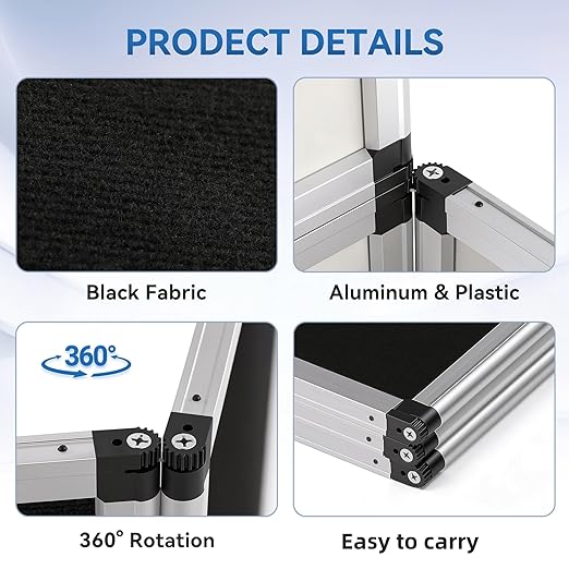 LITTLE TREE 3+1 Panel Trade Show Presentation Board, 70.8" x 35.4" Portable Panel Display, Folding 3 Panel Exhibition Boards Double Sided Tabletop Display Black Hook & Loop-Receptive Fabric with Bag