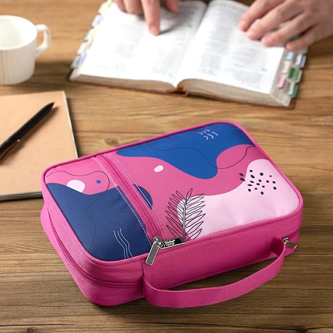 Mr. Pen- Bible Cover Case, Carrying Book Case with Durable Handle and Zippered Pocket, Bible Protective Church Bag for Men & Women, Christian Gifts, Pink Style