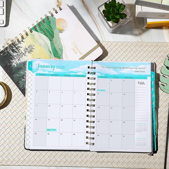 2026 Planner - 2026 Planner Weekly and Monthly from JAN. 2026 - DEC. 2026, 6.4" x 8.5", 2026 Calendar with Monthly Tabs, Sturdy Cover, Premium Paper, Strong Twin-wire, Back Pocket, Elastic Closure