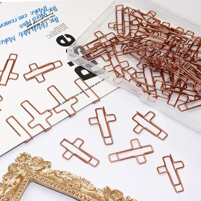 50Pcs Rose Gold Cross Paper Clips, Versatile Bible Paper Clips Journaling Paper Clip, Great Bookmarks for Bible Study Supplies/Christian Office and Home