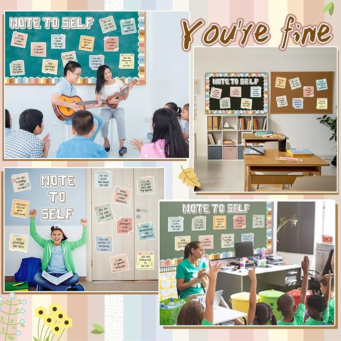 Epakh Mental Health Bulletin Board for Classroom Note to Self Bulletin Board Decor Inspirational Positive Affirmations Accents Cutouts for Therapy Offices Classroom Wall Decorations