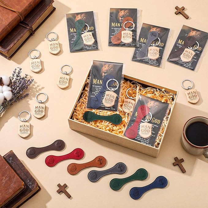 AmazingSpark 20 Sets Man of God Christian Gifts for Father's Day, Church Keychains Religious Magnetic Bookmarkers with Bible Verse Card Happy Father's Day Gifts for Father Priest Ministry (Modern)