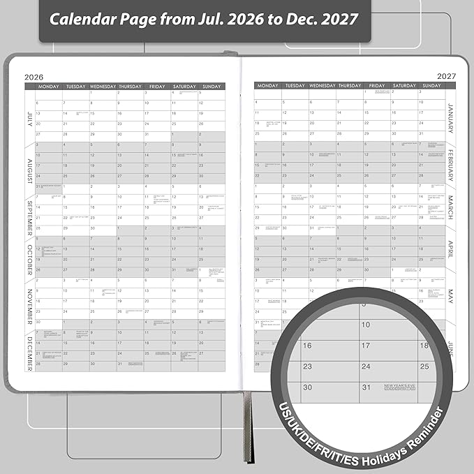 Daily Planner 2026-2027 - Diary from July 2026-June 2027, Appointment Book 5.75" x 8-5", Daily Hourly Planner with Tabs, Inner Pocket, Pen Loop, Bookmarks