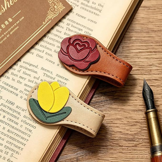 Gifts for Women Cute Flower Leather Magnetic Bookmarks for Women Vintage Book Marks for Reading Small Birthday Teacher Bookish Reading Book Lovers Gifts for Women Office Planner Book Accessories Clip