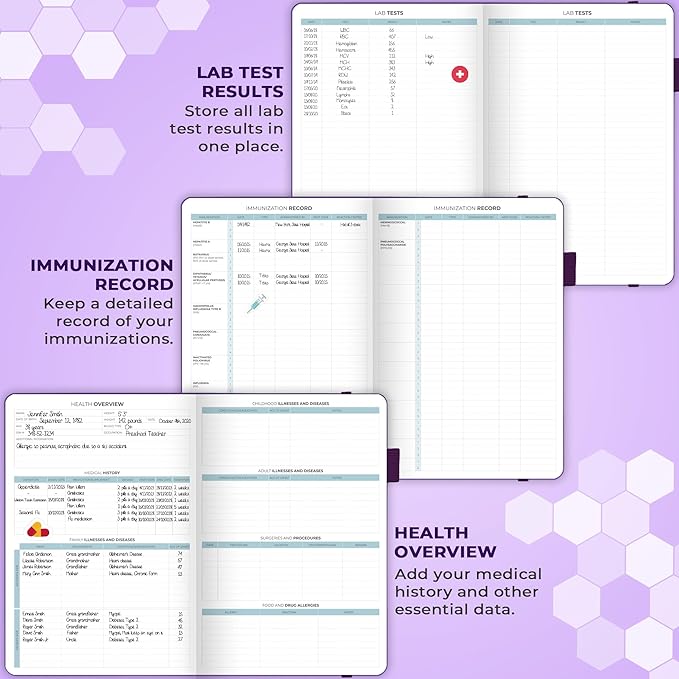 Clever Fox Medical Planner Daily – Health Diary Notebook, Wellness Journal & Self-Care Logbook, Lasts 3 Months, 7x10.5″ (Purple)