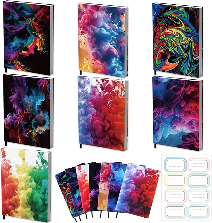 Jumbo Book Covers 7 Pack Reusable Fabric Book Cover Protective Book Covers 9x11inch Ink Splash Stretchable Book Sleeve Cover with Label Sticker for Most Hardcover Books Up to 10x12.5inch