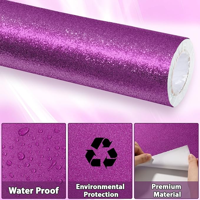 Qyeahkj 17in x 20ft Glitter Bulletin Board Paper Roll Bulletin Board Background Paper Fade Resistant Classroom Decoration Poster Art Craft Home Wall Education Decor Supplies Purple