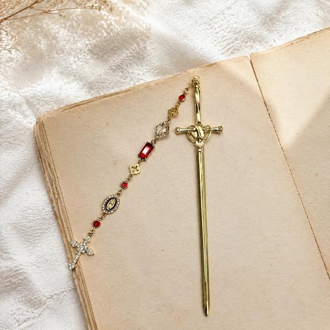 Fantasy Sword Bookmark - Cross Charms Metal Book Mark Aesthetic Page Marker for Reading Lover Women Men Students Teachers Reader Bookish Birthday School World Book Day Graduation Supplies