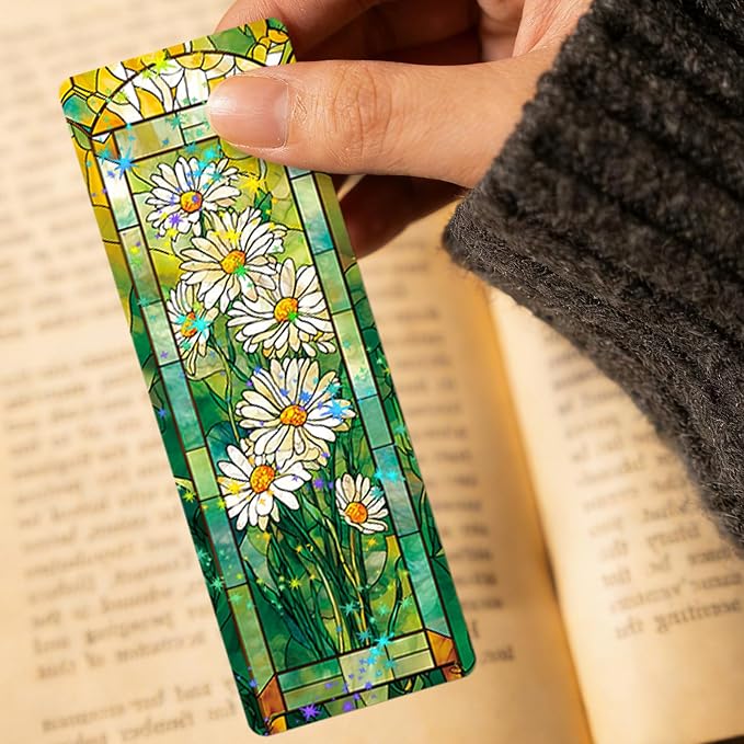 48 Pcs Stained Glass Bookmarks, Colorful Glass Flower Paper Bookmark Bulk for Women Man, Aesthetic Floral Book Mark Gift for Reading Lovers Library Accessories