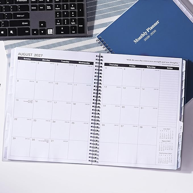 2026-2030 Monthly Planner/Calendar - Jan 2026 - Dec 2030, 5 Year Planner with Tabs & Celebrity Quotes, 9" x 11", 60 Monthly Calendar 2026-2030, Two-Side Pocket, Suitable for Long-Term Planning - Blue