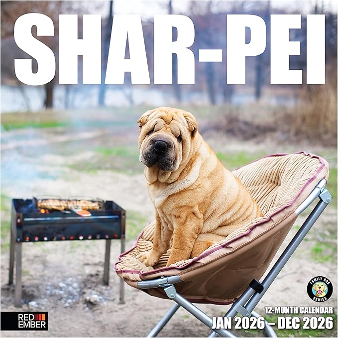 RED EMBER Shar-Pei 2026 Wall Calendar 12 Month | 12" x 24" Open | Thick & Sturdy Paper | Giftable | Cute Puppy Dog Calendar 2026