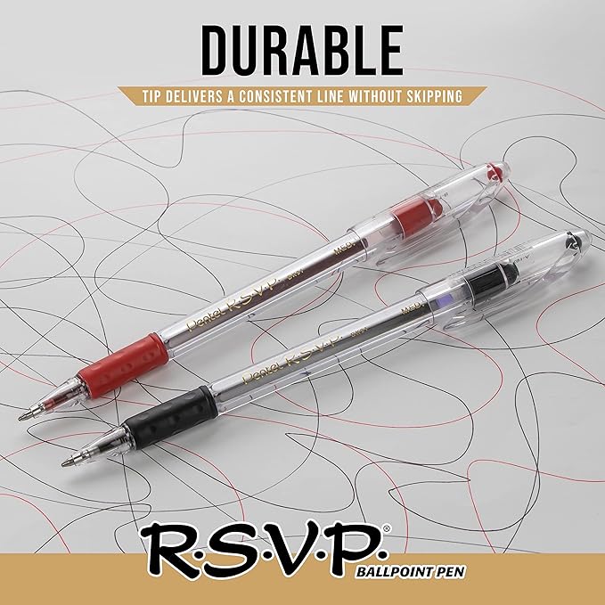 RSVP Ballpoint Pen, (1.0mm) Medium Line, Red Ink (Pack of 1, 2 Count Total)