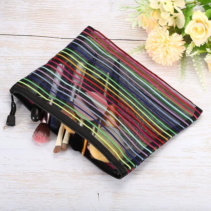 PATIKIL Mesh Zipper Pouch, 12 Pack Nylon A5 Size Pen Pencil Case Document Toiletry Cosmetic Makeup Zipper Travel Pouch Organizer for Office, Black