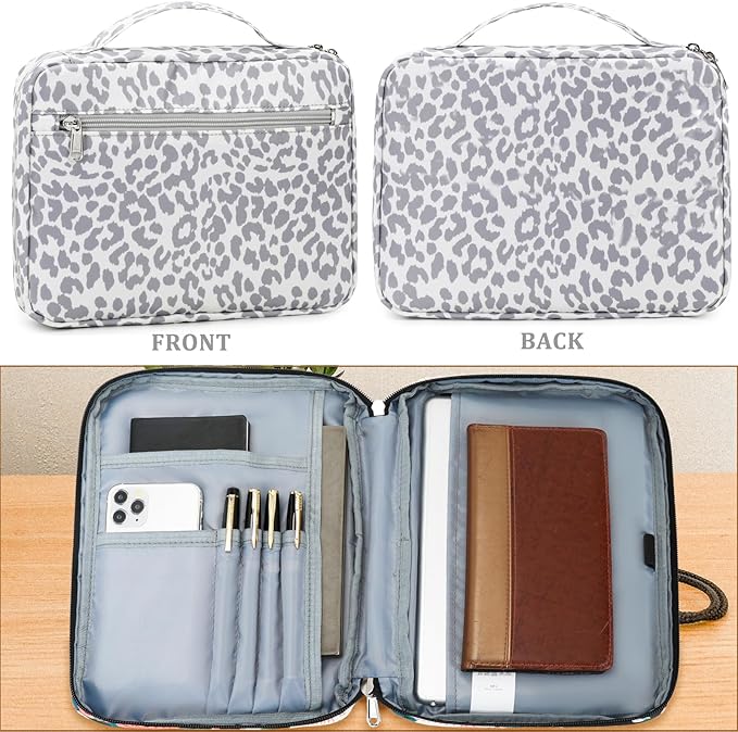 JIANYA Bible Cover Case for Women, Leopard Bible Covers Bible Cases for Women with Handle and Zippered Pocket