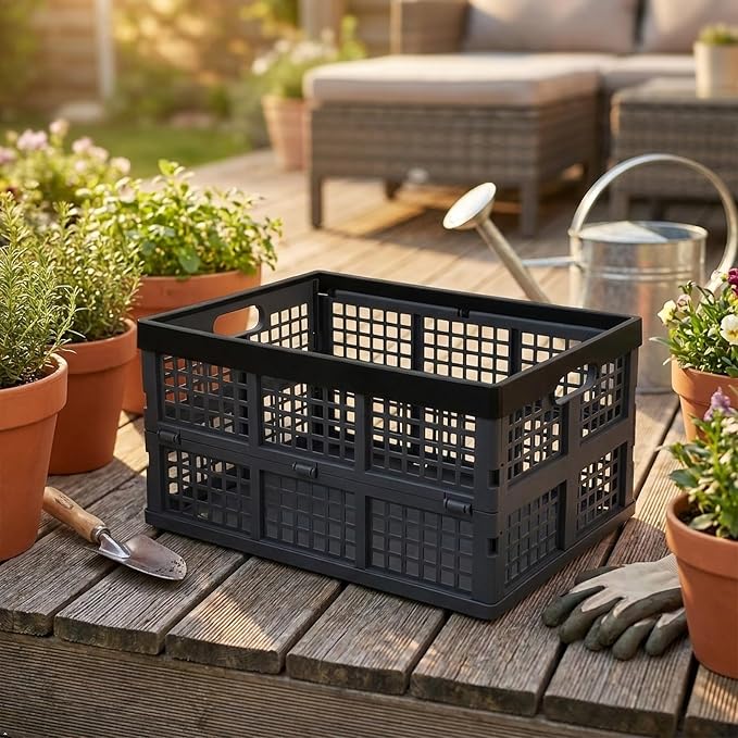 3-Pack 34 L Plastic Collapsible Storage Crates, Large Stackable Folding Storage Crates