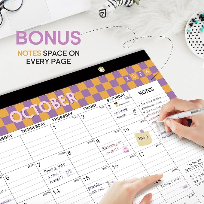 Desk Calendar 2026-2027, 21-Month Calendar Runs Unitl June 2027, Large 17" x 12" Monthly Desktop & Wall Calendar for Home & Office - Checkered