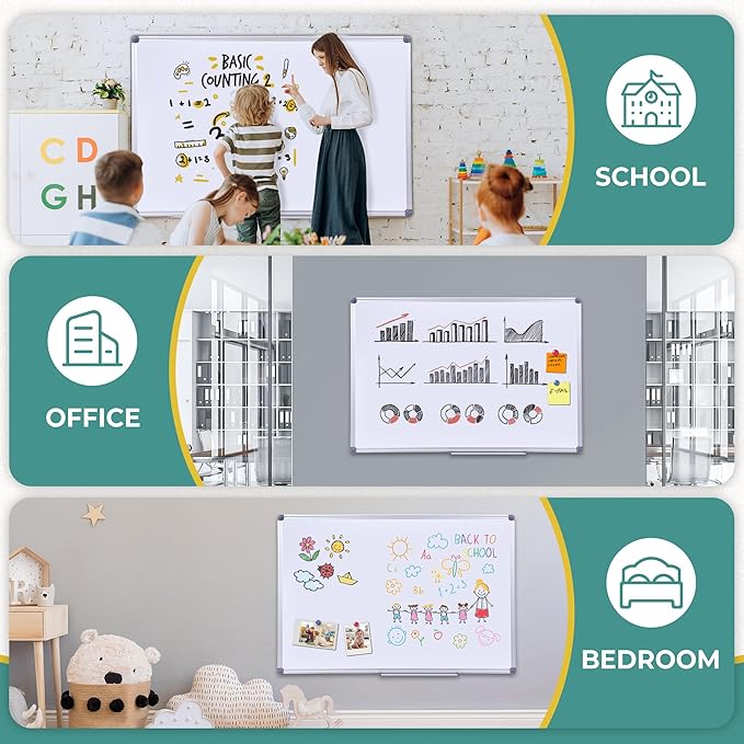 Magnetic Dry Erase Board with Pen Tray, 48 x 24 Inch, Aluminum Frame Portable Wall Mounted Whiteboard Message Presentation Writing Board for Office & Classroom