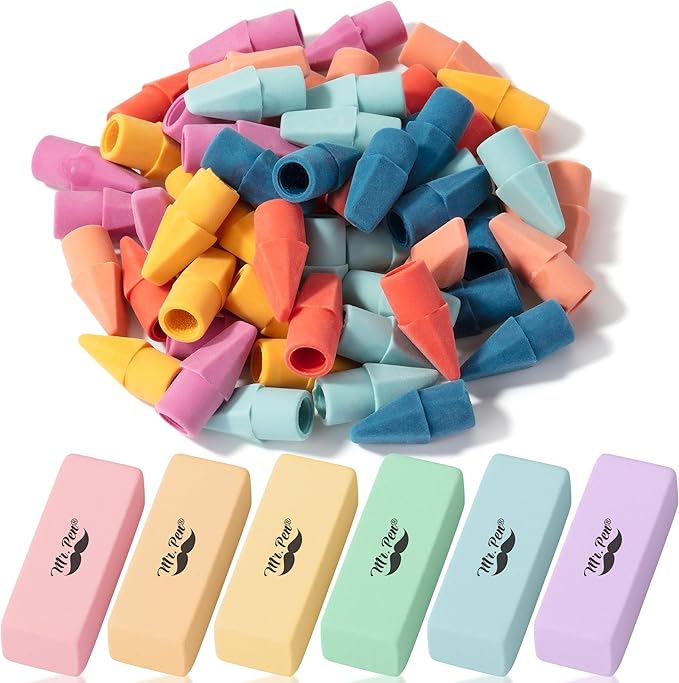 Mr. Pen- School Eraser Combination Set, 66 Pack, Colorful, Latex Free Erasers for School, Office, Art Sketching, Homework, Exams, Clean Smudge-Free Correction