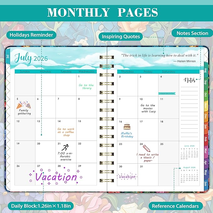 Planner 2026-2027 - JUL 2026 - JUN 2027, 2026-2027 Planner Weekly and Monthly with Tabs, Academic Planner 26-27, 6.5" x 8.5", 26-27 Calendar Planner, Weekly and Monthly Planner with Inspiring Quotes, Twin-wire Binding, Premium Paper, Back Pocket & Hard...