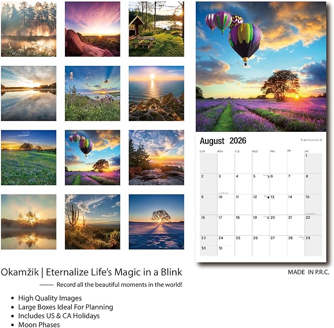 Wall Calendar 2026 Planner Calendar - Sunrise Hangable Monthly Wall Calendar with Large Blocks for Organizing & Planning, Academic Schedule, Home, Office & family, Thick & Sturdy Paper (12"x24" Open)