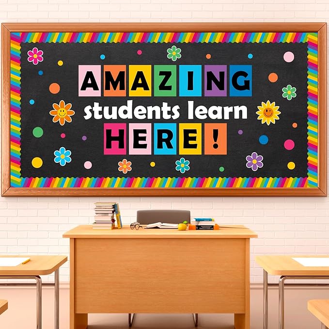 AnyDesign 85Pcs Back to School Bulletin Board Decor Rainbow Flower Dots Paper Cutouts with 150Pcs Glue Points for Party Classroom Wall Decor