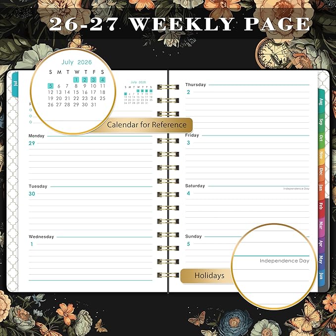 2026-2027 Planner - Academic Planner 2026-2027, July 2026 - June 2027, 6.4" x 8.5", Weekly and Monthly with Tabs, Back Pocket + Thick Paper - Butterfly